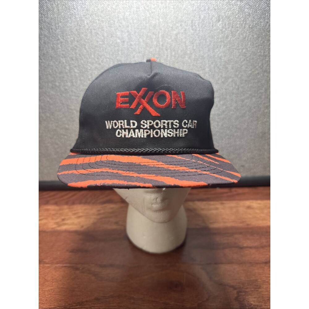 Exxon World Sports Car Championship Gas Oil Trucker Snapback Ball Cap Hat Vtg